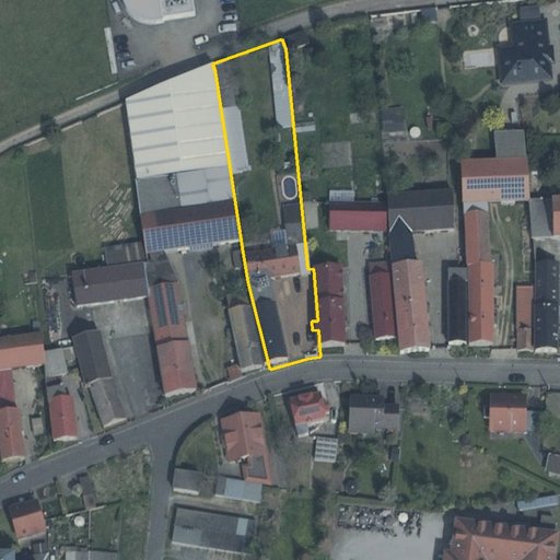 Luftbild Carl-Naumann-Straße 13, 01558 Großenhain — Flurstück 180 mit Grundstücksgrenze
