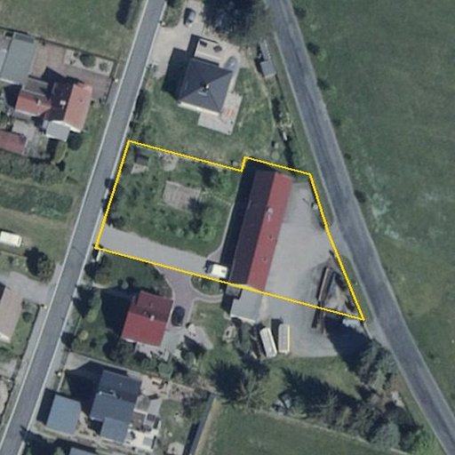 Luftbild Ortrander Straße 36, 01561 Schönfeld — Flurstück 243/3 mit Grundstücksgrenze