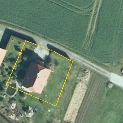 Luftbild Dorfaue 1e, 02627 Radibor — Flurstück 65/4 mit Grundstücksgrenze