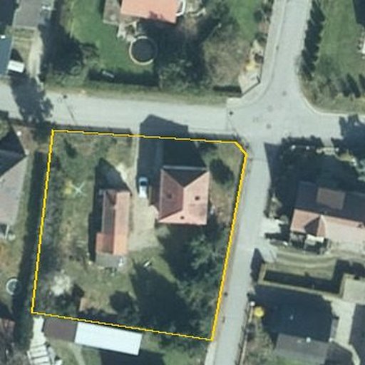 Luftbild Schulstraße 24, 02633 Seitschen - Žičeń — Flurstück 90 mit Grundstücksgrenze