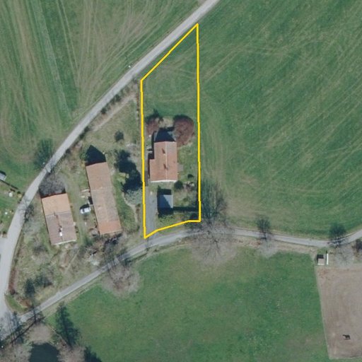 Luftbild Dorfstraße 43, 02894 Reichenbach/O.L. — Flurstück 50/1 mit Grundstücksgrenze