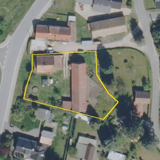 Luftbild Bergstraße 2, 02956 Rietschen — Flurstück 60/1 mit Grundstücksgrenze