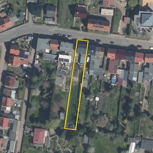 Luftbild Chausseestraße 39, 06308 Benndorf — Flurstück 152105003005810057__ mit Grundstücksgrenze