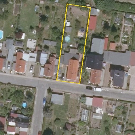Luftbild Oststraße 7, 06502 Thale, Flurstück 435/160 mit Grundstücksgrenze