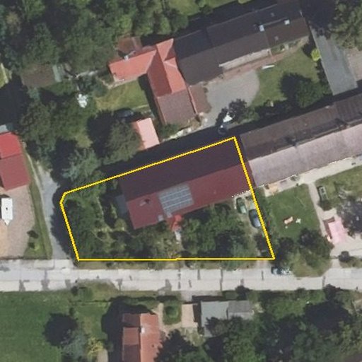 Luftbild Rackither Dorfplatz 4, 06901 Kemberg — Flurstück 15157900500148______ mit Grundstücksgrenze