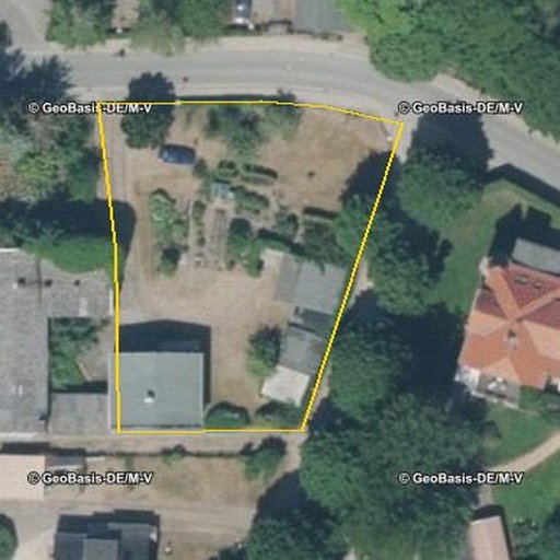 Luftbild Glienbergweg 12a, 17454 Zinnowitz — Flurstück 133518009000890002__ mit Grundstücksgrenze