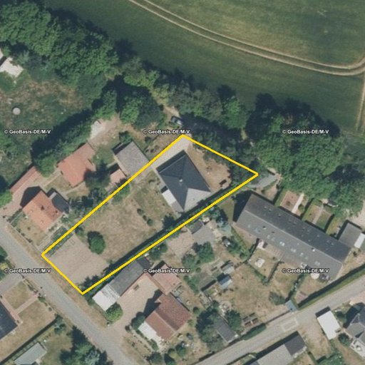 Luftbild Zum Storchennest 7, 17509 Neuendorf — Flurstück 133340002000090001__ mit Grundstücksgrenze