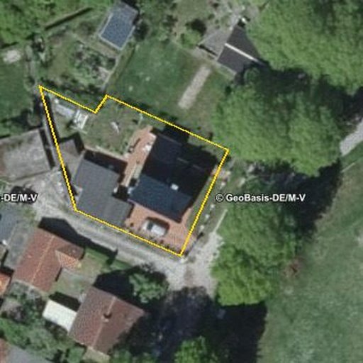 Luftbild Waldstraße 5, 18546 Sassnitz — Flurstück 133138002000020013__ mit Grundstücksgrenze
