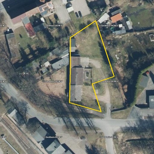 Luftbild Bahnhofstraße 12, 19406 Sternberg — Flurstück 13057402500013______ mit Grundstücksgrenze
