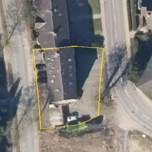 Luftbild Hauptstraße 44, 21614 Buxtehude, Flurstück 84/5 mit Grundstücksgrenze