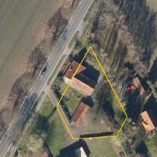 Luftbild Hauptstraße 88, 21644 Sauensiek — Flurstück 031245001000430030__ mit Grundstücksgrenze