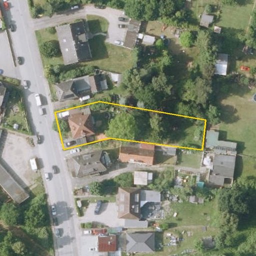 Luftbild Siemser Landstraße 54, 23569 Lübeck — Flurstück 013530005004100024__ mit Grundstücksgrenze