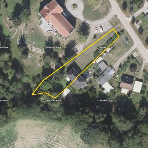 Luftbild Am Gutshaus 8, 23972 Lübow — Flurstück 130452001001420001__ mit Grundstücksgrenze