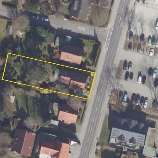 Luftbild Russellstraße 50, 26871 Papenburg — Flurstück 031845038001010067__ mit Grundstücksgrenze