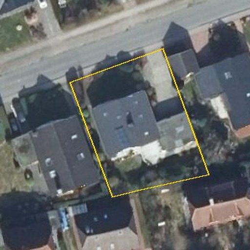 Luftbild Land Wurster Straße 36, 27607 Geestland — Flurstück 030326014000800007__ mit Grundstücksgrenze