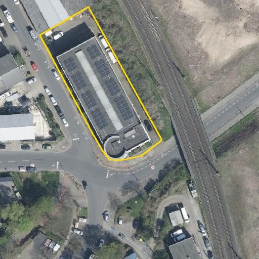 Luftbild Kohlenstraße 1, 28217 Bremen — Flurstück 043009009008290004__ mit Grundstücksgrenze
