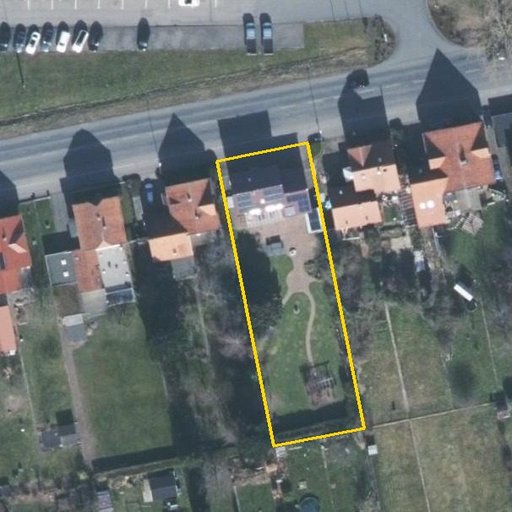 Luftbild Vornhäger Straße 100, 31655 Stadthagen — Flurstück 034625005001370010__ mit Grundstücksgrenze