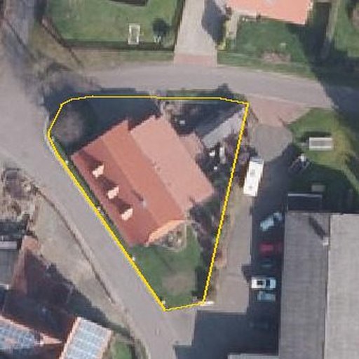 Luftbild Am Teich 22, 32479 Hille — Flurstück 05274801700455______ mit Grundstücksgrenze