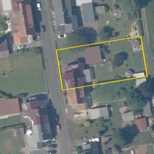 Luftbild Wiesenstraße 16, 35410 Hungen — Flurstück 061288008000810006__ mit Grundstücksgrenze