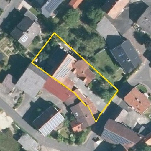 Luftbild Schmiedegasse 1, 36124 Eichenzell — Flurstück 06006900100073______ mit Grundstücksgrenze