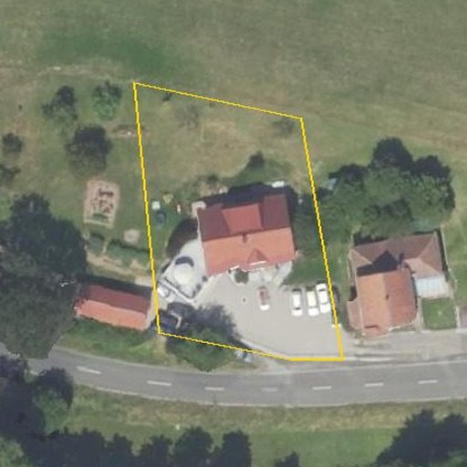 Luftbild Schwarzengrunder Straße 5a, 36284 Hohenroda — Flurstück 062360001000660001__ mit Grundstücksgrenze