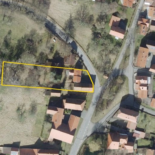 Luftbild Gleichenstraße 4, 37130 Gleichen — Flurstück 036624007000270001__ mit Grundstücksgrenze