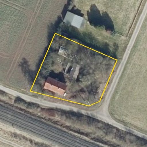 Luftbild K 406, 37197 Wulften — Flurstück 03637004000086______ mit Grundstücksgrenze