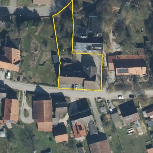 Luftbild Kreuzstraße 11, 37581 Bad Gandersheim — Flurstück 036012001000400004__ mit Grundstücksgrenze