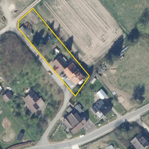 Luftbild Breitenkamp 37, 37619 Kirchbrak — Flurstück 03594400400074______ mit Grundstücksgrenze