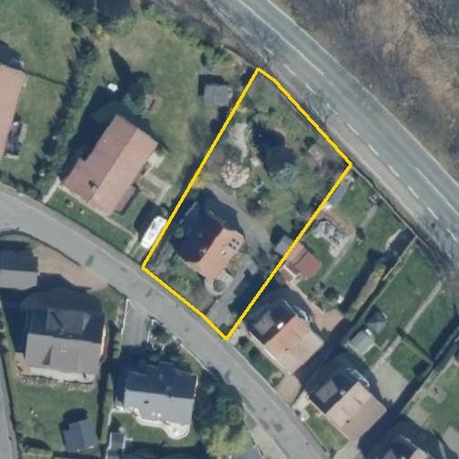 Luftbild Göttingeroder Straße 21, 38642 Goslar — Flurstück 036272029000310084__ mit Grundstücksgrenze