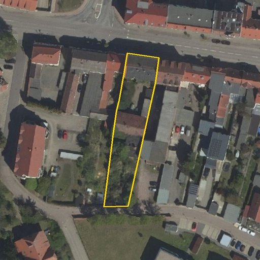 Luftbild Martin-Schwantes-Straße 49, 39245 Gommern — Flurstück 15086800810109______ mit Grundstücksgrenze
