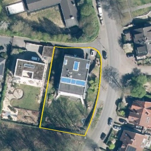 Luftbild Rotthäuser Weg 15, 40629 Düsseldorf — Flurstück 05311505001452______ mit Grundstücksgrenze
