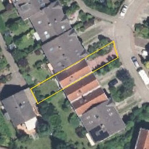 Luftbild Altenkamp 16, 40885 Ratingen — Flurstück 05310300700551______ mit Grundstücksgrenze