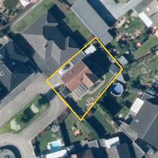 Luftbild Köhmweg 8, 41363 Jüchen — Flurstück 05322603800294______ mit Grundstücksgrenze