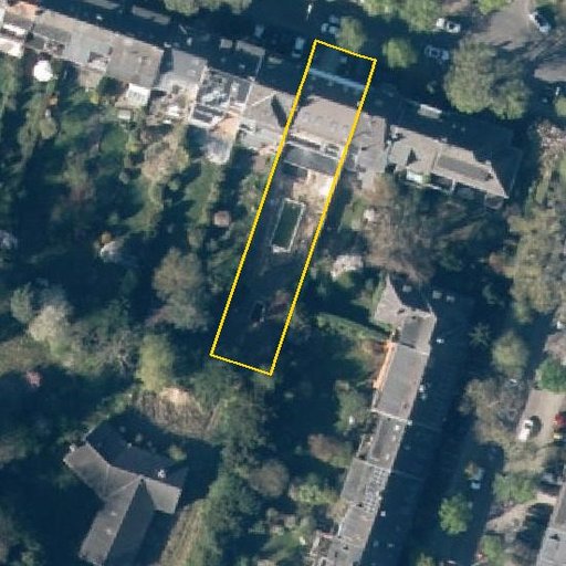 Luftbild Thywissenstraße 8, 41464 Neuss — Flurstück 05335901500481______ mit Grundstücksgrenze