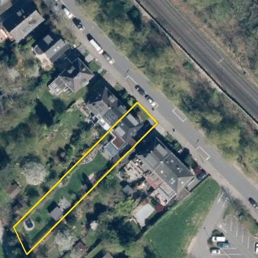 Luftbild Jahnstraße 85, 41464 Neuss — Flurstück 05335903800022______ mit Grundstücksgrenze