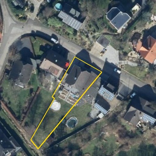 Luftbild Garsbeck 63, 41836 Hückelhoven — Flurstück 607 mit Grundstücksgrenze