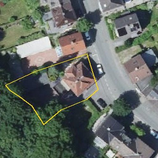 Luftbild Schellenbecker Straße 61, 42279 Wuppertal — Flurstück 05348740600223______ mit Grundstücksgrenze