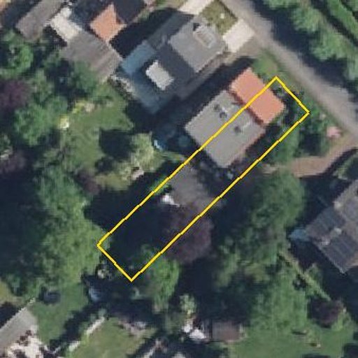 Luftbild Stollenstraße 14, 46147 Oberhausen — Flurstück 05308001200118______ mit Grundstücksgrenze