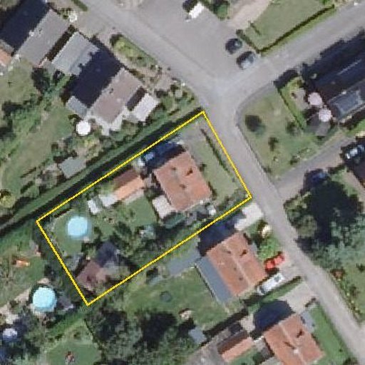 Luftbild Am Sandberg 8, 46509 Xanten — Flurstück 05334400701022______ mit Grundstücksgrenze