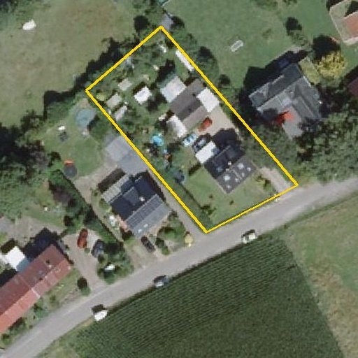 Luftbild Baumschulenweg 17, 46569 Hünxe — Flurstück 05306900100050______ mit Grundstücksgrenze