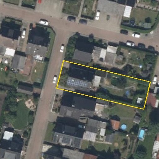Luftbild Ginsterweg 8, 48432 Rheine — Flurstück 05520502300198______ mit Grundstücksgrenze