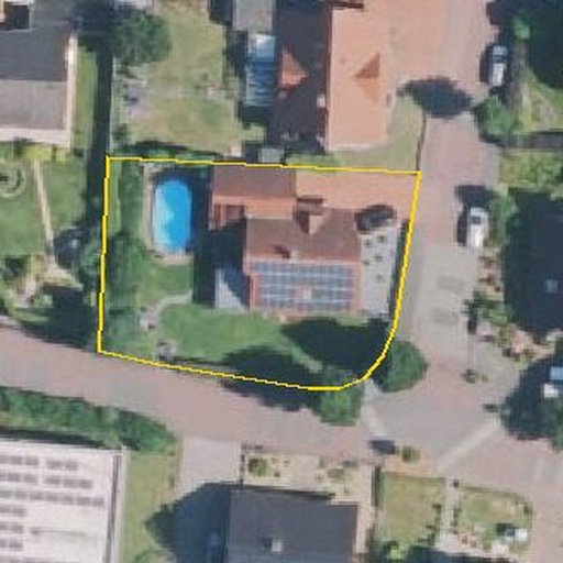 Luftbild Rubensstraße 12, 48477 Hörstel — Flurstück 05526101801880______ mit Grundstücksgrenze