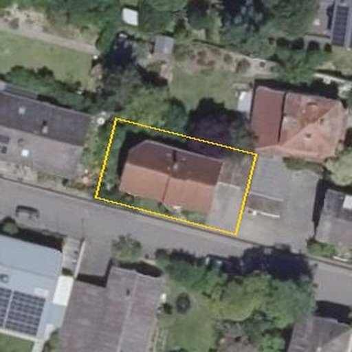 Luftbild Peter-Bischof-Straße 2A, 55435 Gau-Algesheim — Flurstück 073568010007780001__ mit Grundstücksgrenze