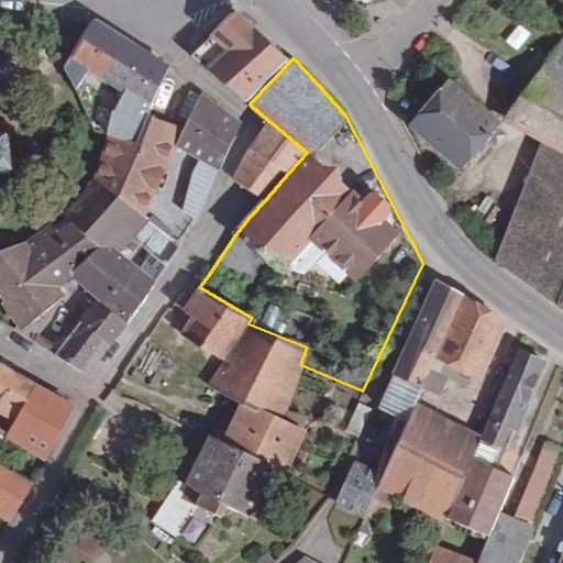 Luftbild Naheweinstraße 53, 55452 Guldental — Flurstück 071927016000010001__ mit Grundstücksgrenze