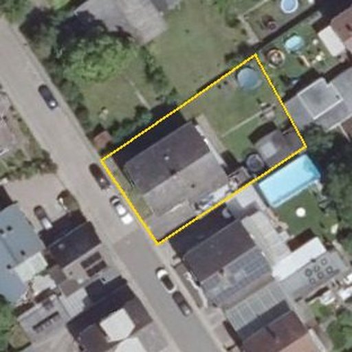 Luftbild Corneliusstraße 27, 55545 Bad Kreuznach — Flurstück 071944001005250001__ mit Grundstücksgrenze