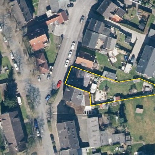 Luftbild Freistuhl 4, 59174 Kamen — Flurstück 05135101500731______ mit Grundstücksgrenze