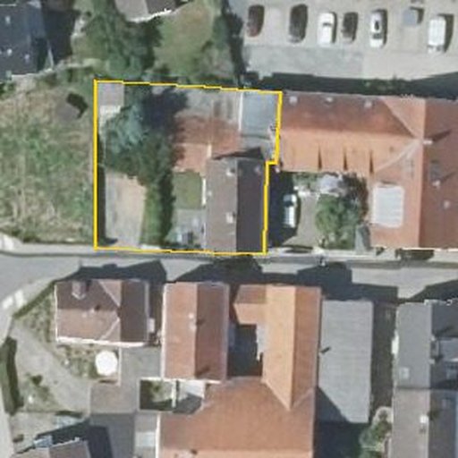 Luftbild Grafenstraße 21A, 64823 Groß-Umstadt — Flurstück 061135001001490004__ mit Grundstücksgrenze