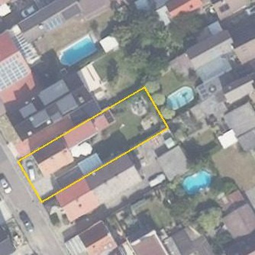 Luftbild Bohligstraße 33, 67112 Mutterstadt — Flurstück 074016000021660005__ mit Grundstücksgrenze