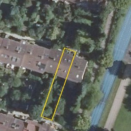 Luftbild Grubenäcker 97, 70499 Stuttgart — Flurstück 8636 mit Grundstücksgrenze